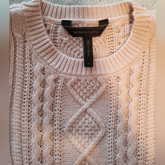BCBGMaxAzria sweater pink cable knit asymmetric apres ski "Jocelyn" xs - Picture 2 of 10